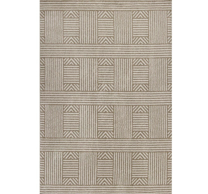 7' X 9' Beige And Ivory Geometric Indoor Outdoor Area Rug