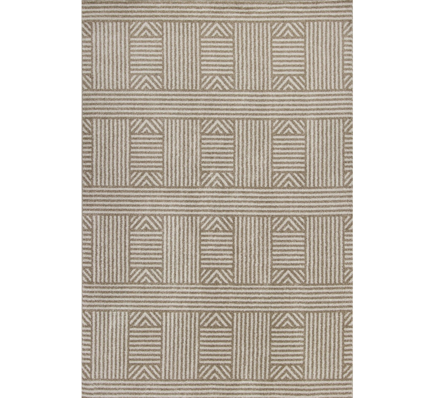 3' X 5' Beige and Ivory Geometric Indoor Outdoor Area Rug