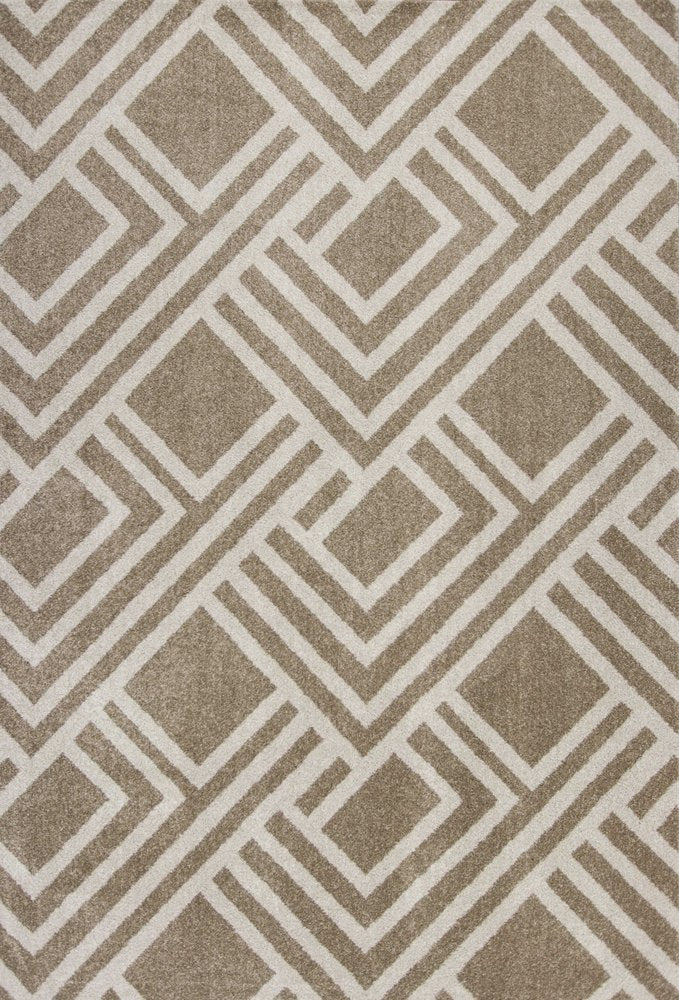 7' X 10' Beige and Ivory Geometric Indoor Outdoor Area Rug