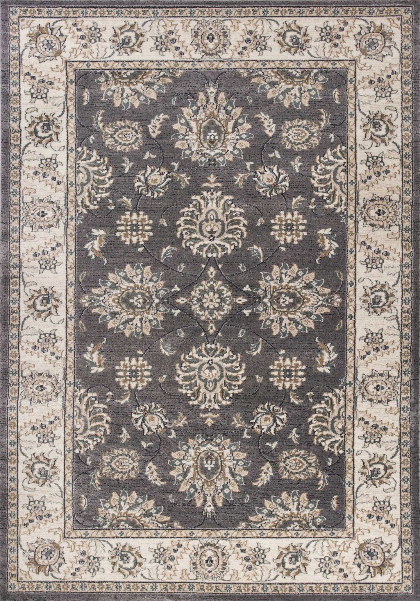 3' X 5' Gray and Ivory Floral Area Rug
