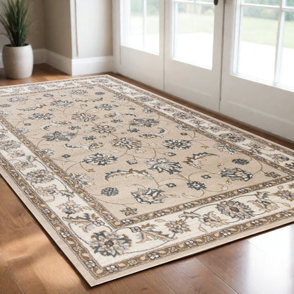 3' X 5' Beige and Ivory Floral Area Rug