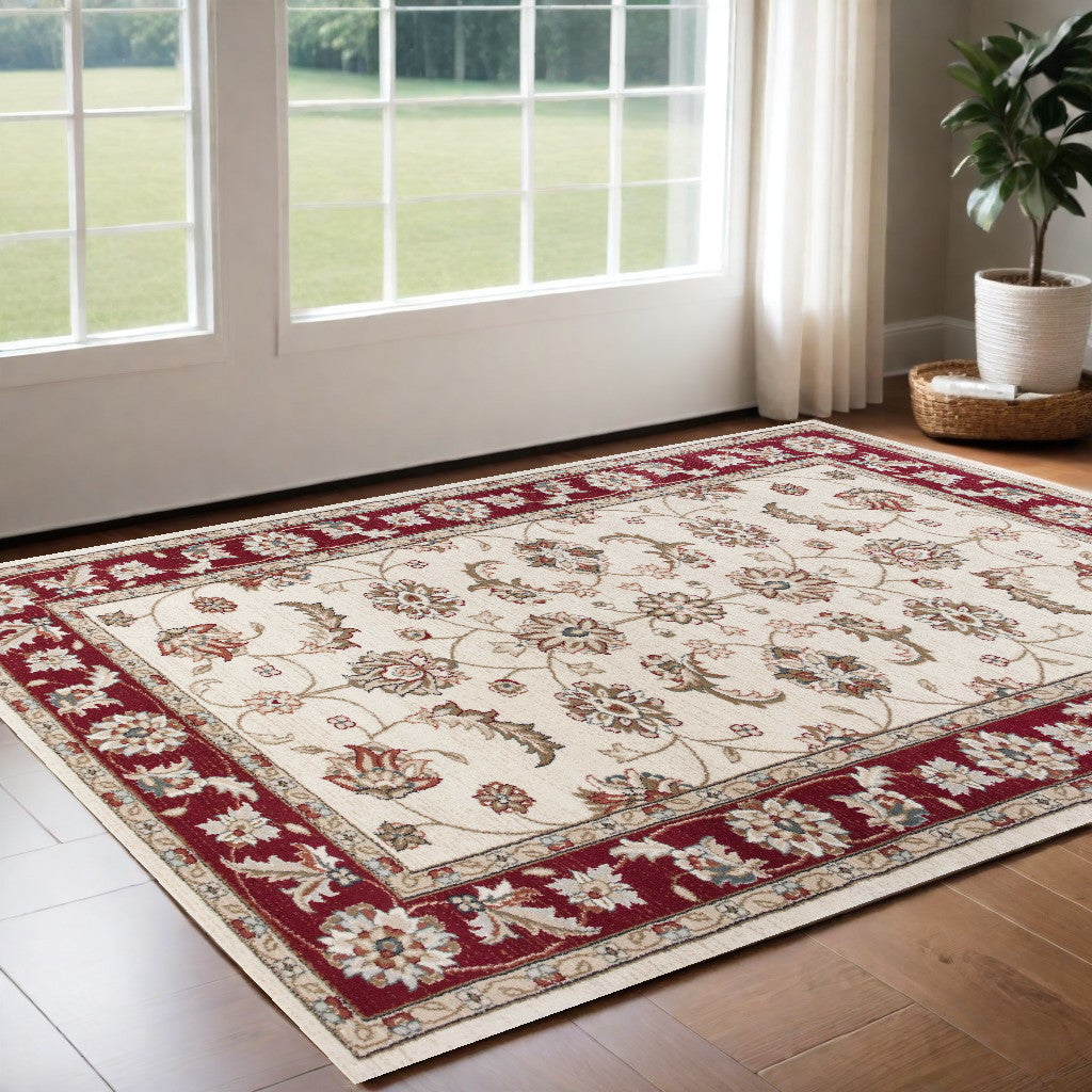 9' X 12'  Polypropylene Ivory Or Red Area Rug