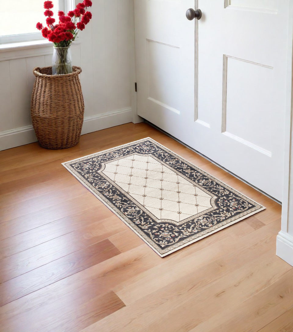 8' X 10' Ivory Grey Floral Indoor Area Rug