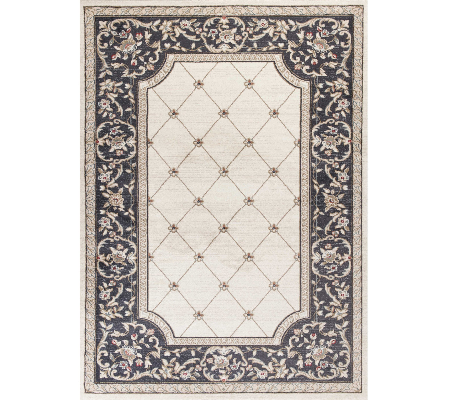 8' X 10' Ivory Grey Floral Indoor Area Rug