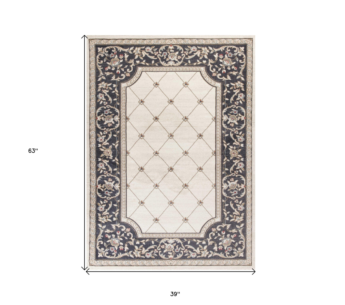 8' X 10' Ivory Grey Floral Indoor Area Rug