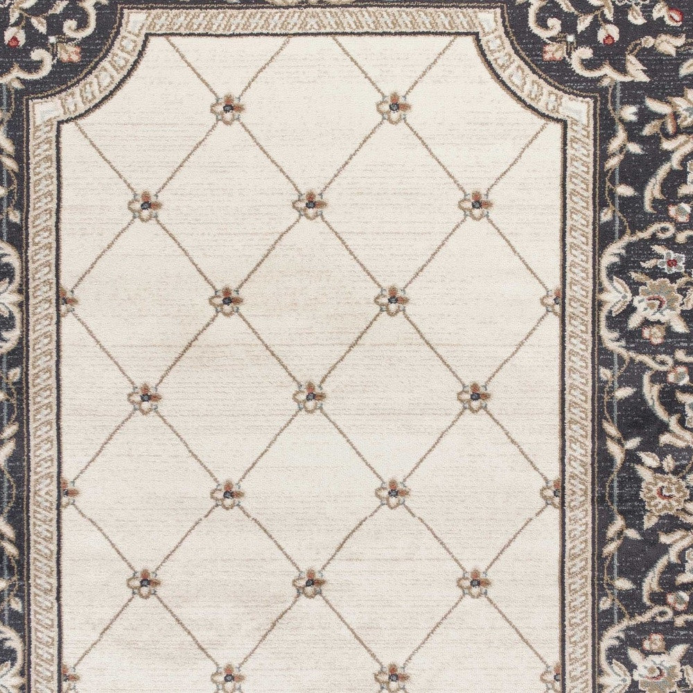 8' X 10' Ivory Grey Floral Indoor Area Rug
