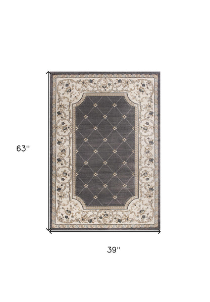 3' X 5' Gray and Ivory Trellis Area Rug