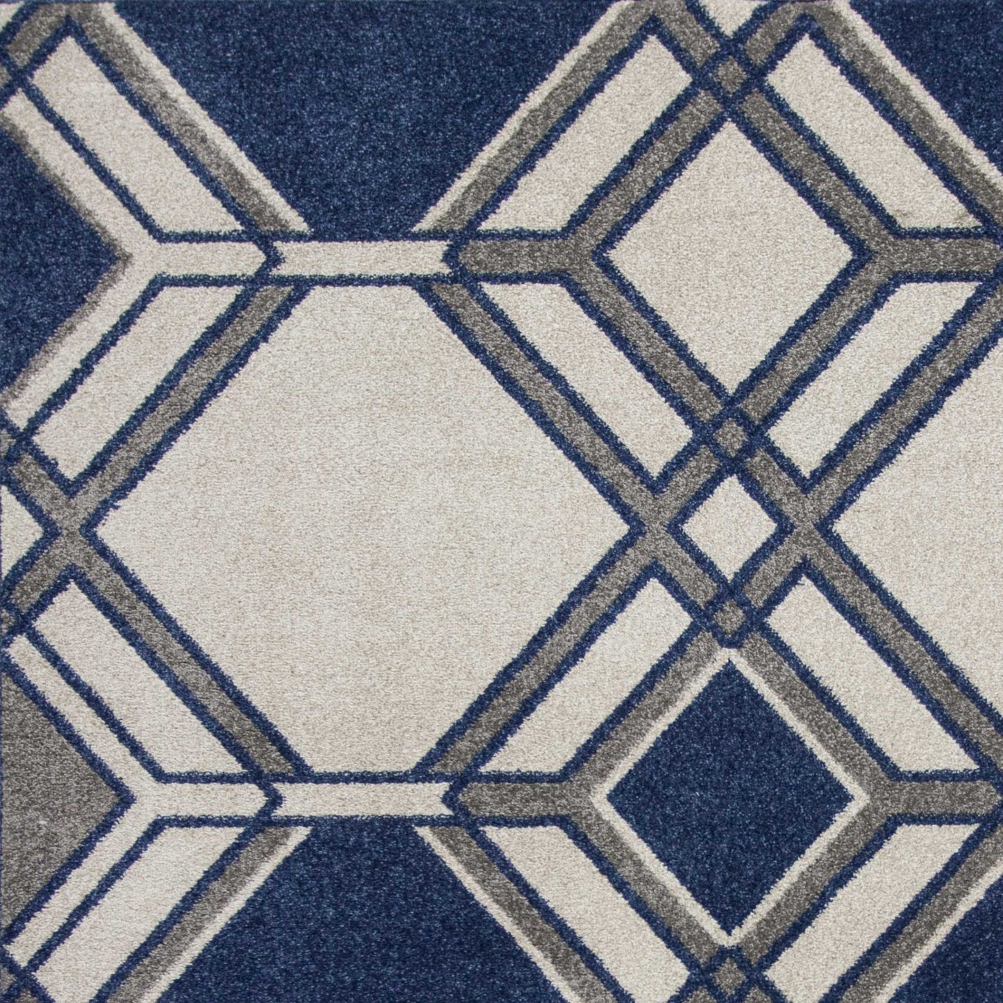 7' X 11' Ivory Or Denim Geometric Hexagon Uv Treated Indoor Area Rug