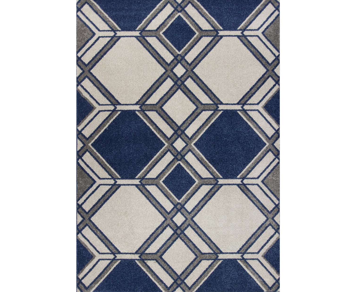 7' X 11' Ivory Or Denim Geometric Hexagon Uv Treated Indoor Area Rug