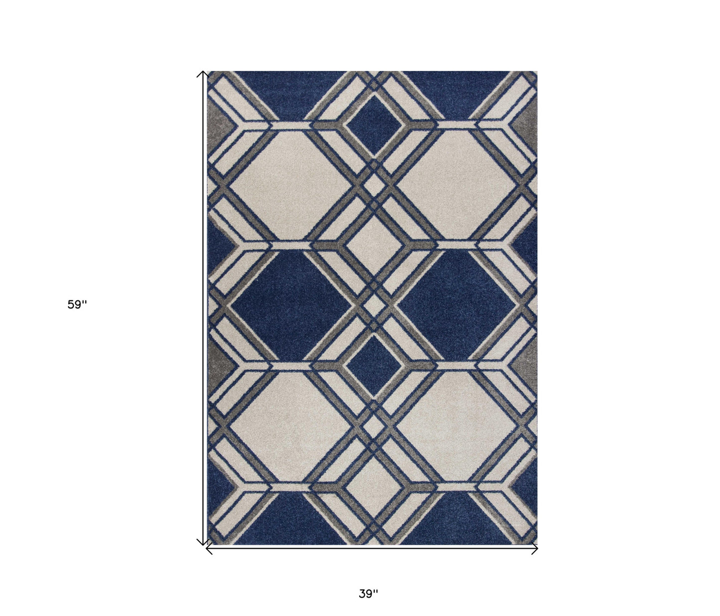 7' X 11' Ivory Or Denim Geometric Hexagon Uv Treated Indoor Area Rug