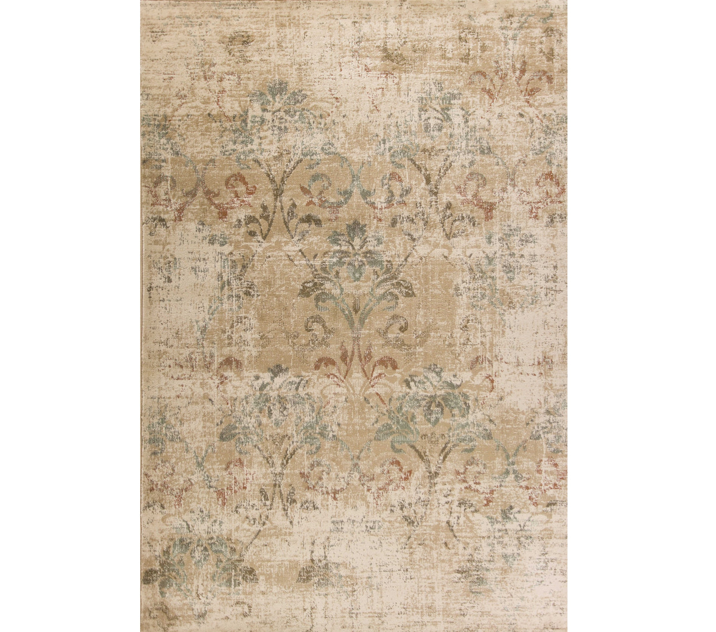 8' X 11' Champagne Beige Machine Woven Damask Indoor Area Rug