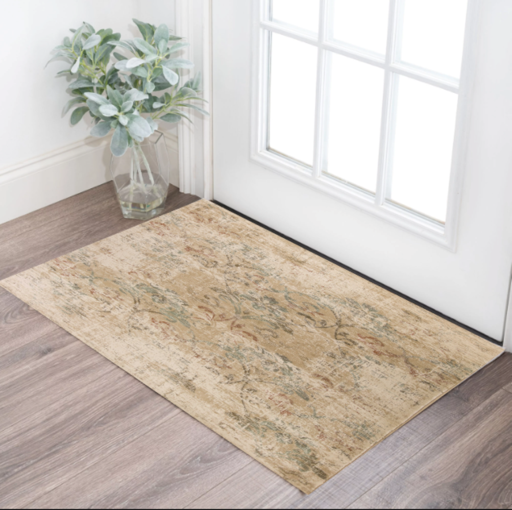 8' X 11' Champagne Beige Machine Woven Damask Indoor Area Rug