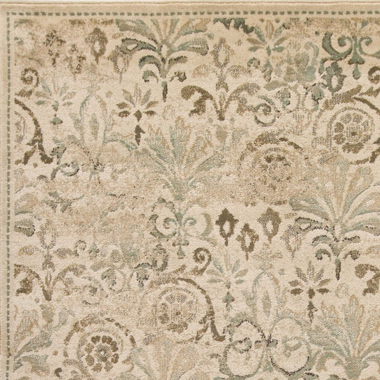8' X 11' Ivory And Brown Floral Medallion Area Rug