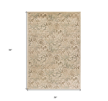 8' X 11' Ivory And Brown Floral Medallion Area Rug