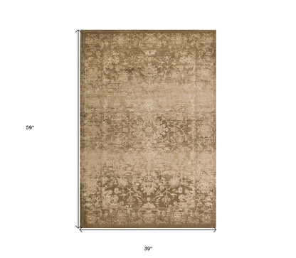 8' Beige Machine Woven Distressed Floral Traditional Round Indoor Area Rug