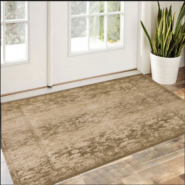 8' Beige Machine Woven Distressed Floral Traditional Round Indoor Area Rug