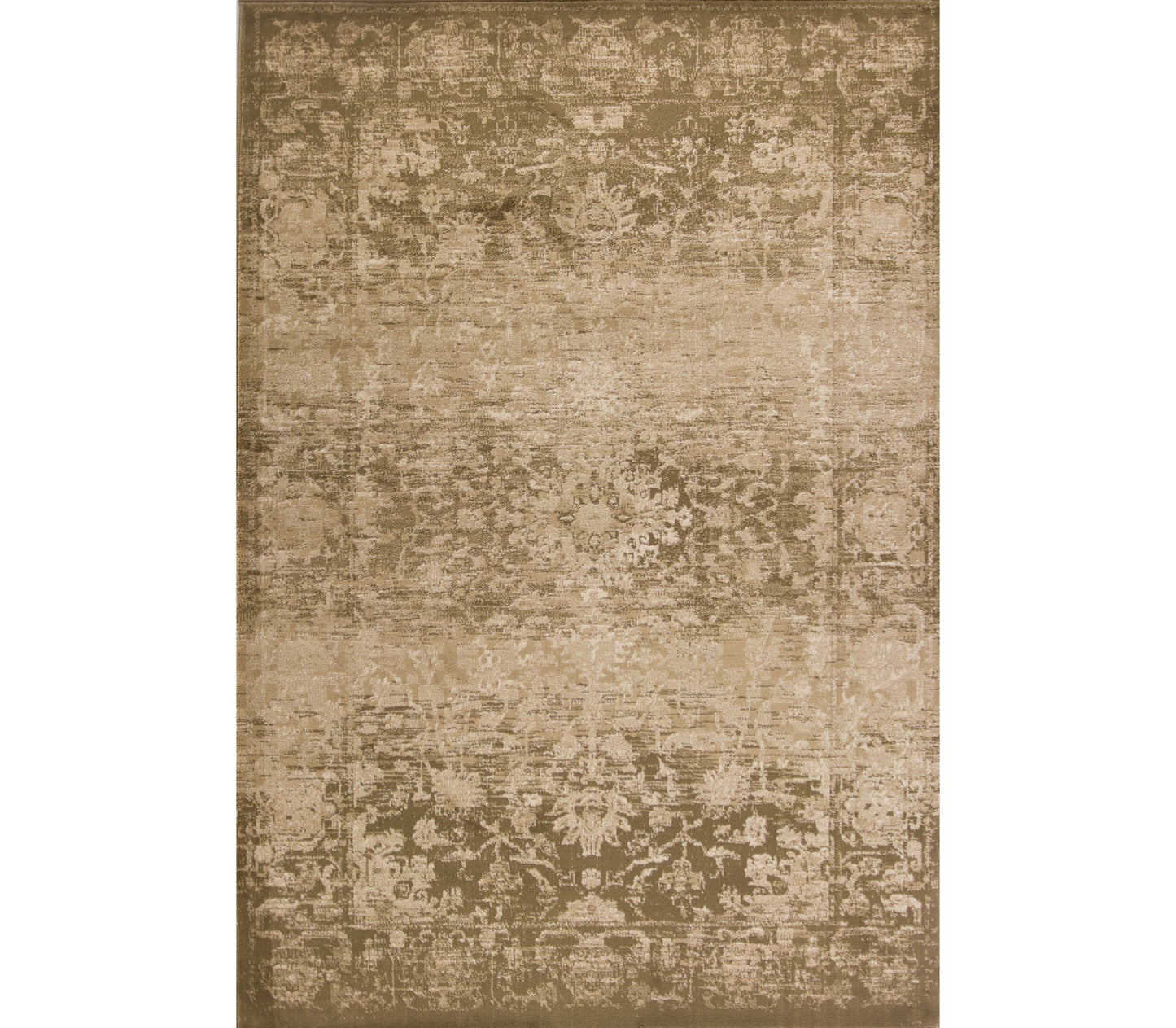 8' Beige Machine Woven Distressed Floral Traditional Round Indoor Area Rug