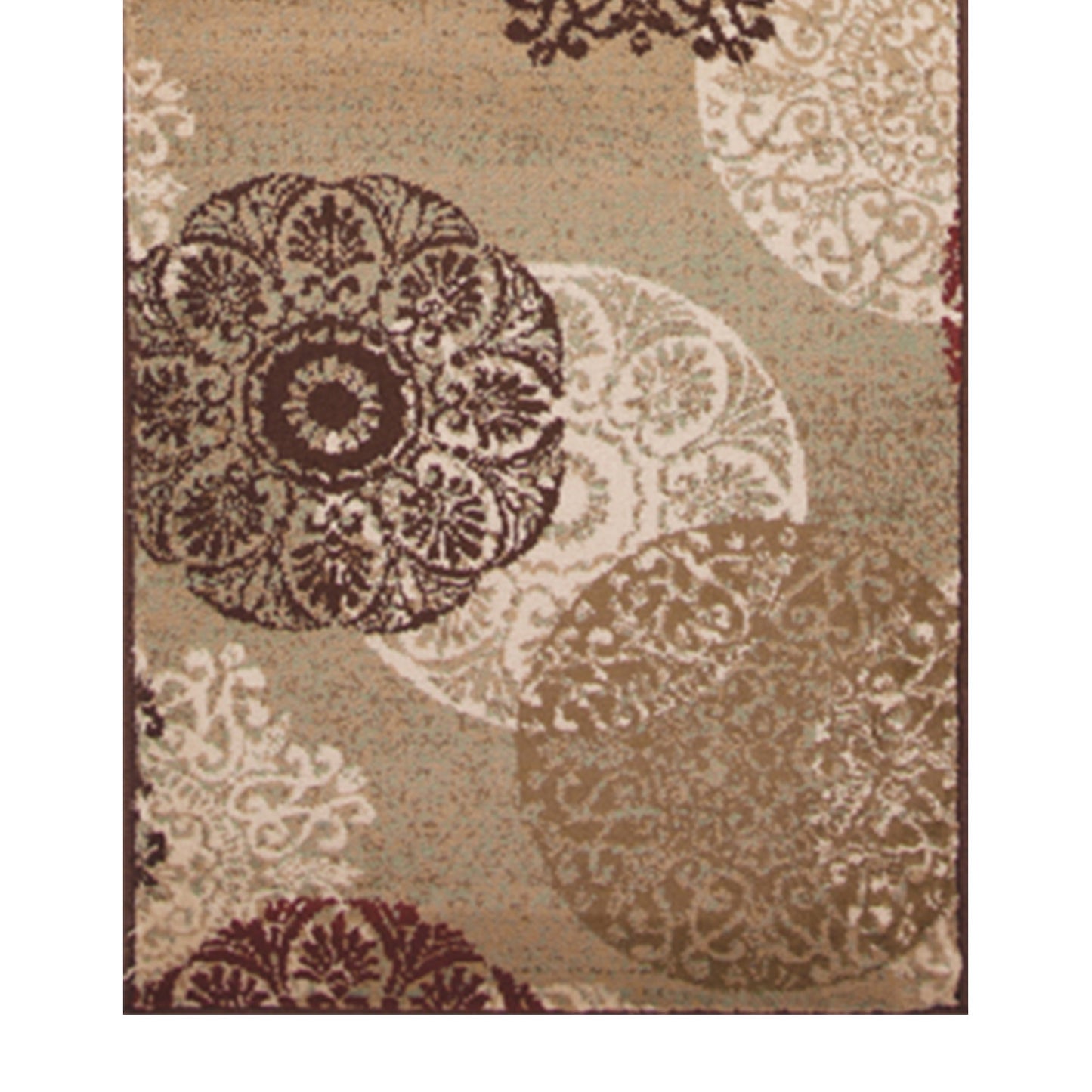 5' X 8' Sage Green Machine Woven Floral Medallion Disk Indoor Area Rug