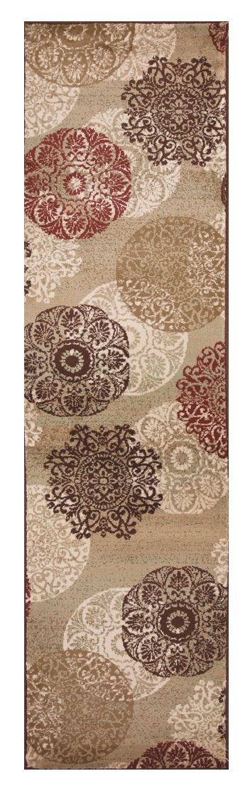 5' X 8' Sage Green Machine Woven Floral Medallion Disk Indoor Area Rug