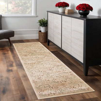 8' X 11' Ivory And Brown Floral Medallion Area Rug