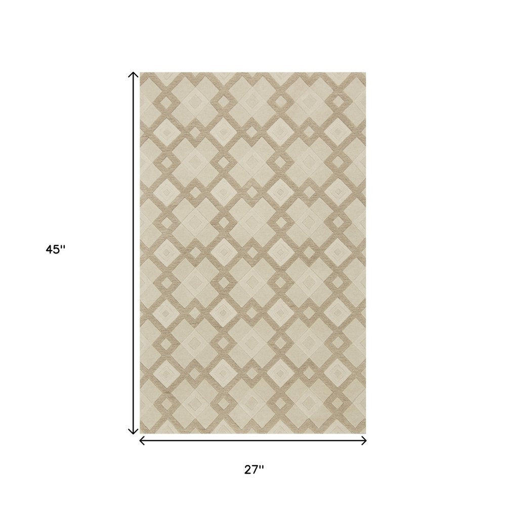 5' X 8' Ivory And Brown Wool Geometric Hand Tufted Area Rug