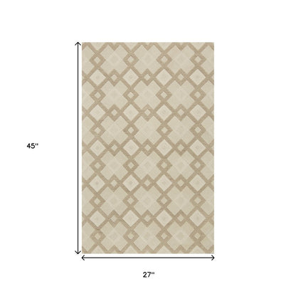 5' X 8' Ivory And Brown Wool Geometric Hand Tufted Area Rug
