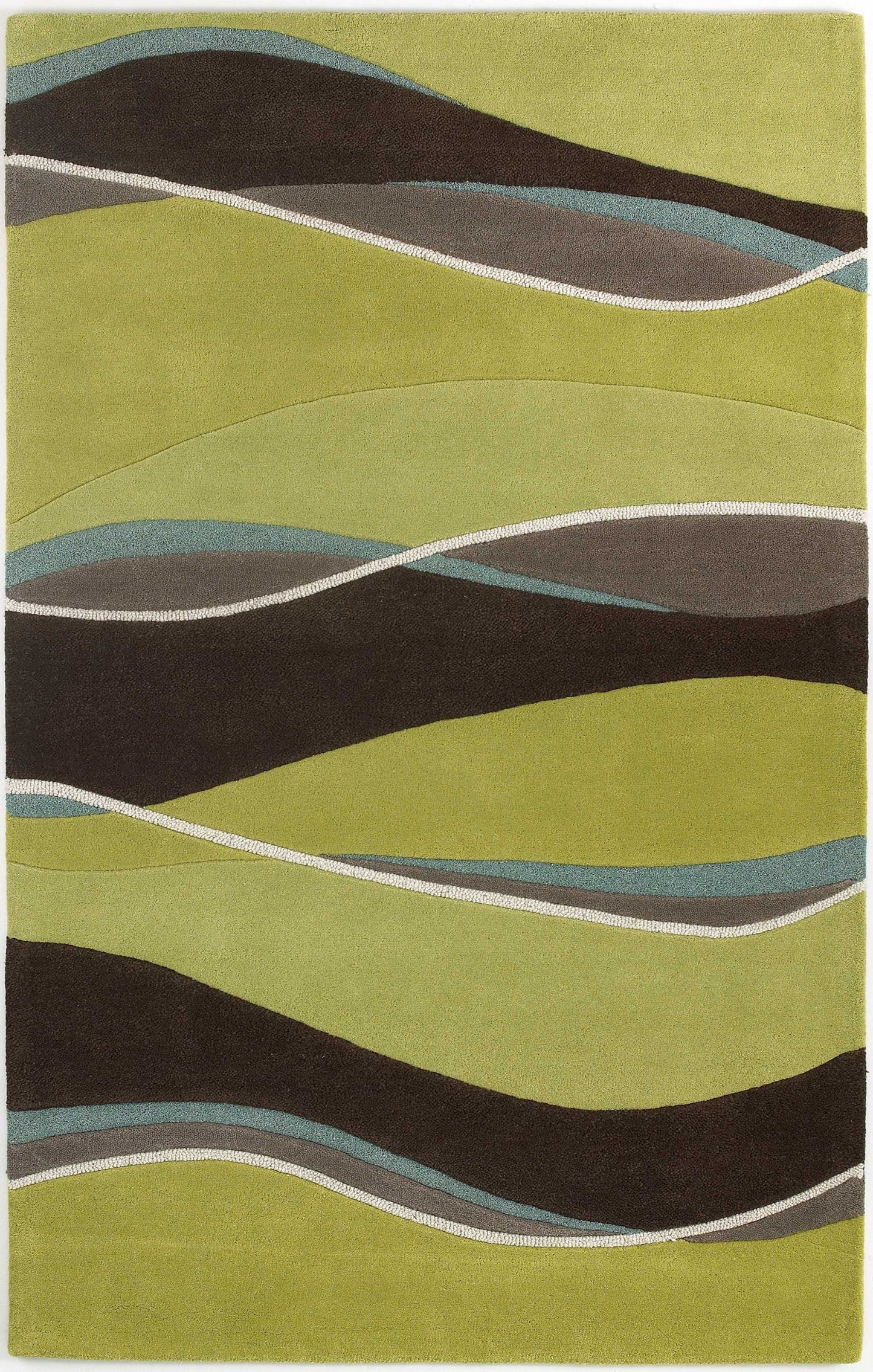 8' X 11' Lime Mocha Hand Tufted Abstract Waves Indoor Area Rug