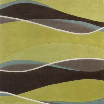 5' X 8' Lime Green Brown And Blue Wool Abstract Hand Tufted Area Rug