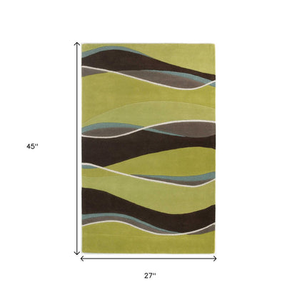5' X 8' Lime Green Brown And Blue Wool Abstract Hand Tufted Area Rug