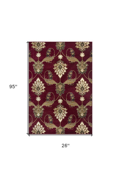 9' X 13' Red Beige And Brown Floral Vines Area Rug
