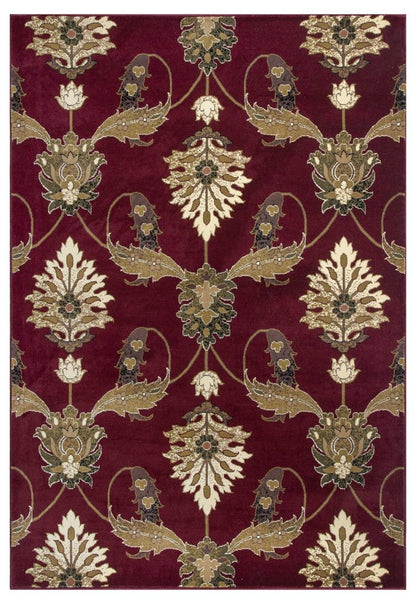 9' X 13' Red Beige And Brown Floral Vines Area Rug