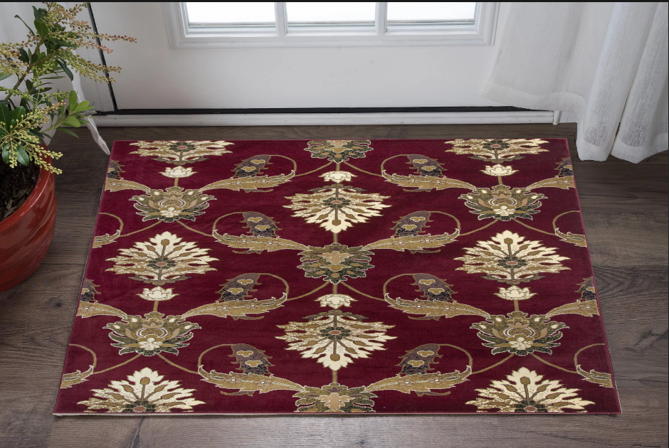 Red Octagon Floral Vines Area Rug