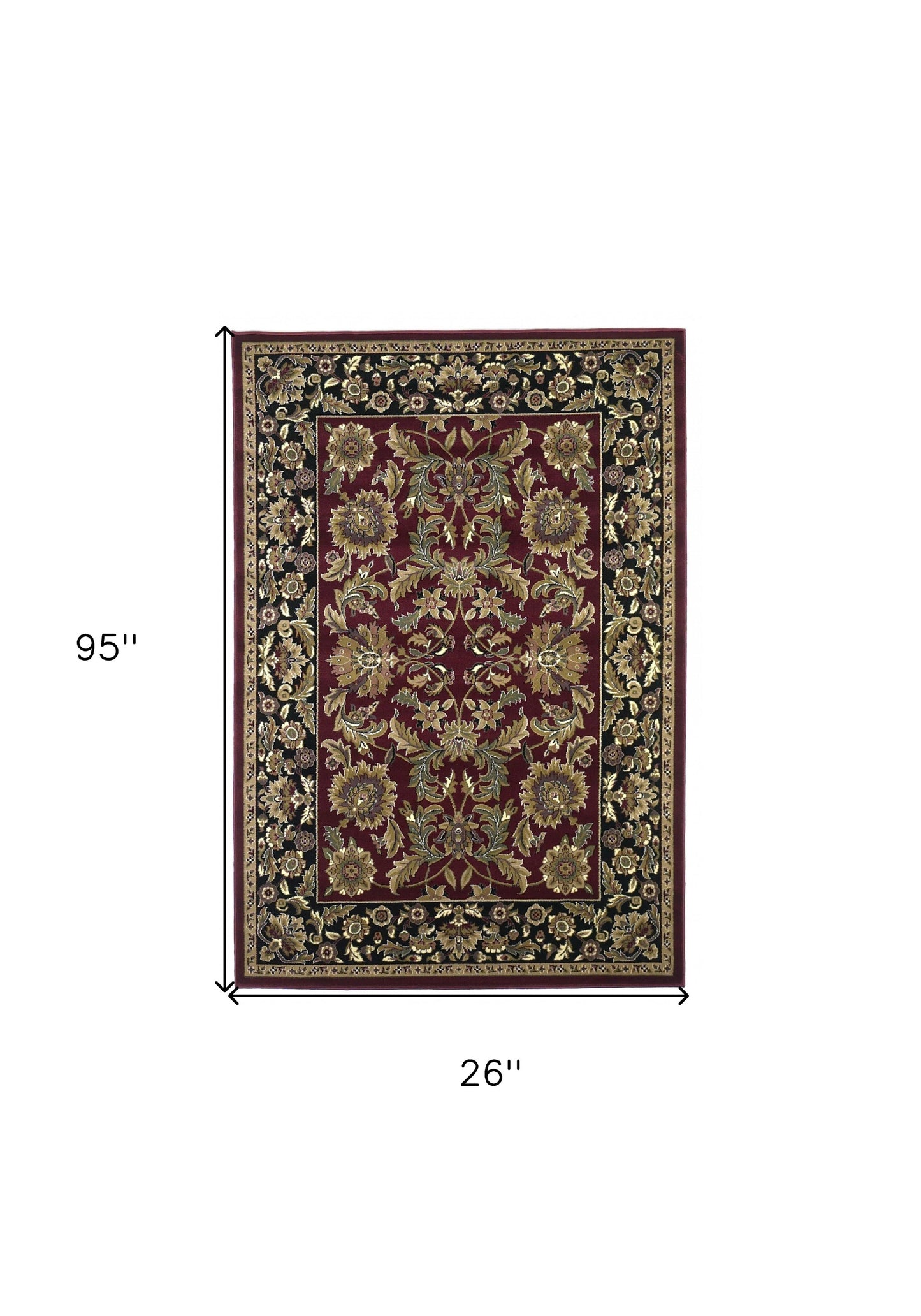 3' X 5' Red Black Machine Woven Floral Traditional Indoor Accent Rug