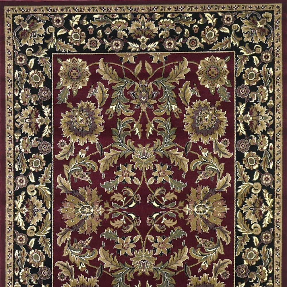 3' X 5' Red Black Machine Woven Floral Traditional Indoor Accent Rug