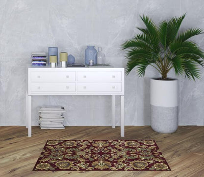 8' X 11' Red Black Machine Woven Floral Traditional Indoor Area Rug