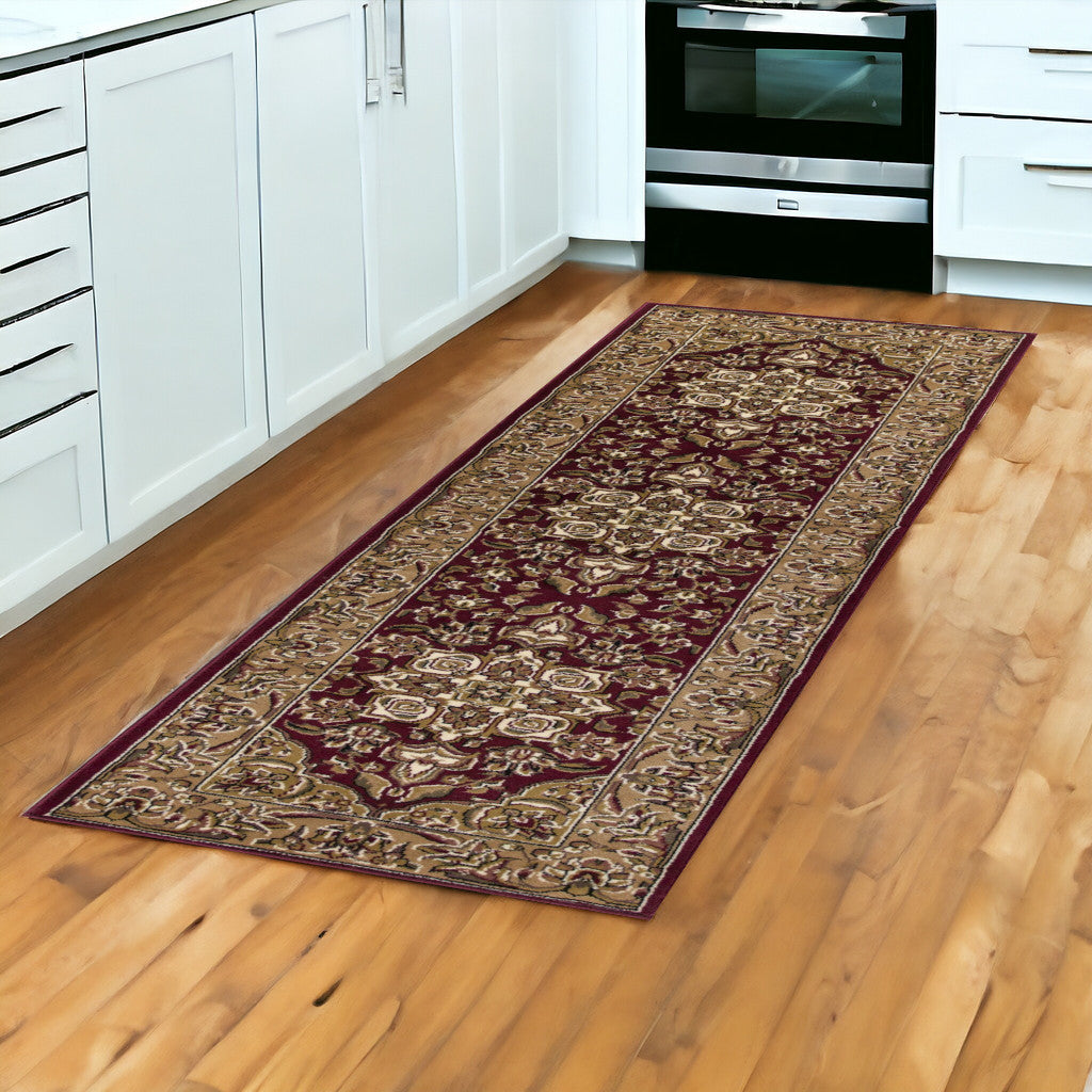 Red And Beige Octagon Medallion Area Rug