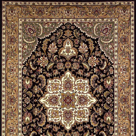 3' X 5' Black Beige Machine Woven Floral Medallion Indoor Area Rug