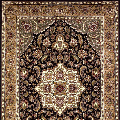 3' X 5' Black And Beige Floral Medallion Area Rug