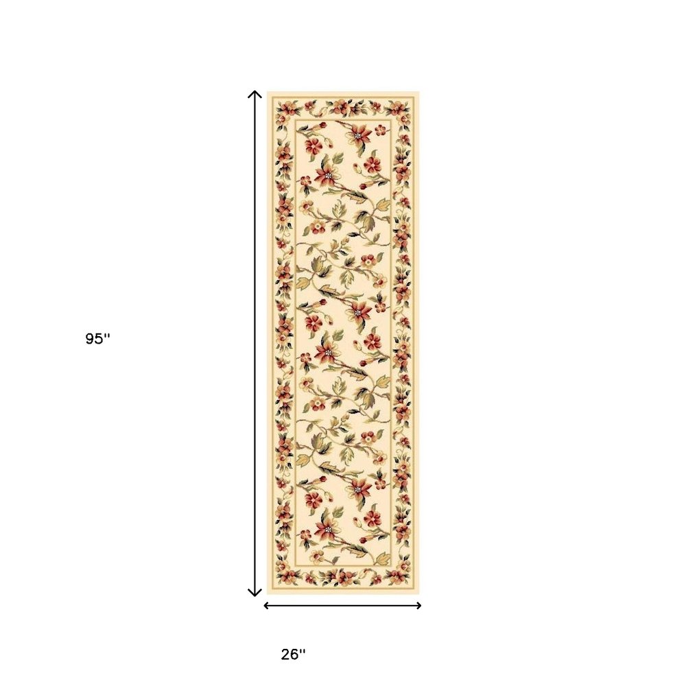 2' X 3' Ivory Green And Red Floral Vines Area Rug