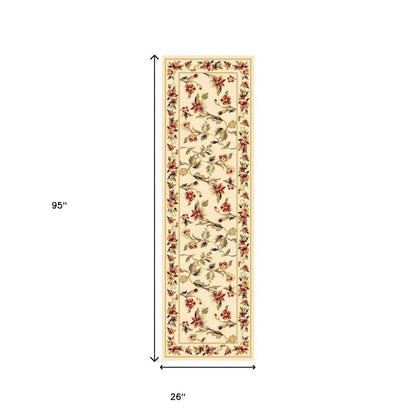 2' X 3' Ivory Green And Red Floral Vines Area Rug