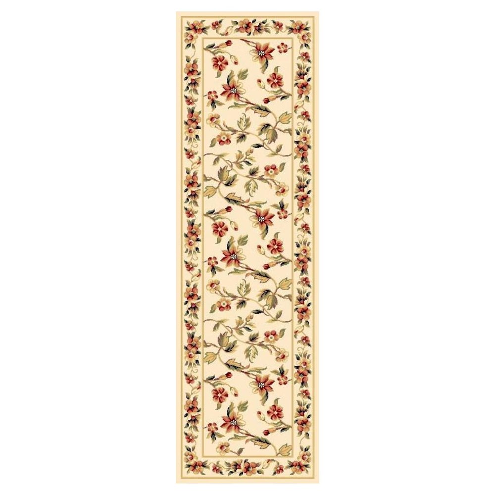 2' X 3' Ivory Green And Red Floral Vines Area Rug