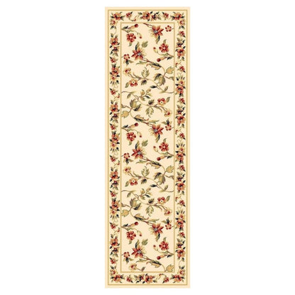 2' X 3' Ivory Green And Red Floral Vines Area Rug