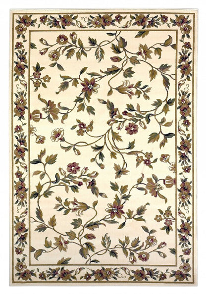 2' X 3' Ivory Green And Red Floral Vines Area Rug