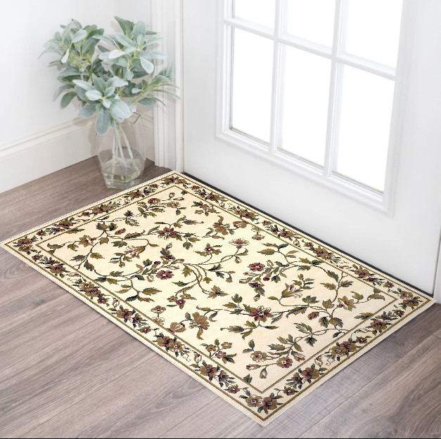 10' X 13' Ivory Machine Woven Floral Vines Indoor Area Rug