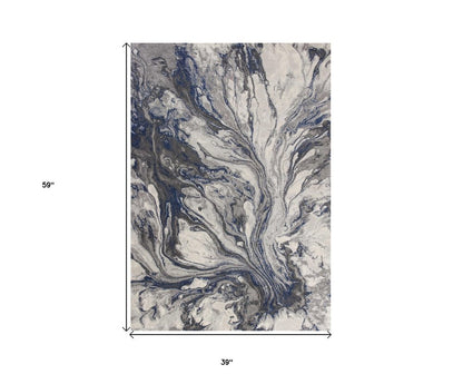 6' X 9' Blue And Gray Abstract Area Rug