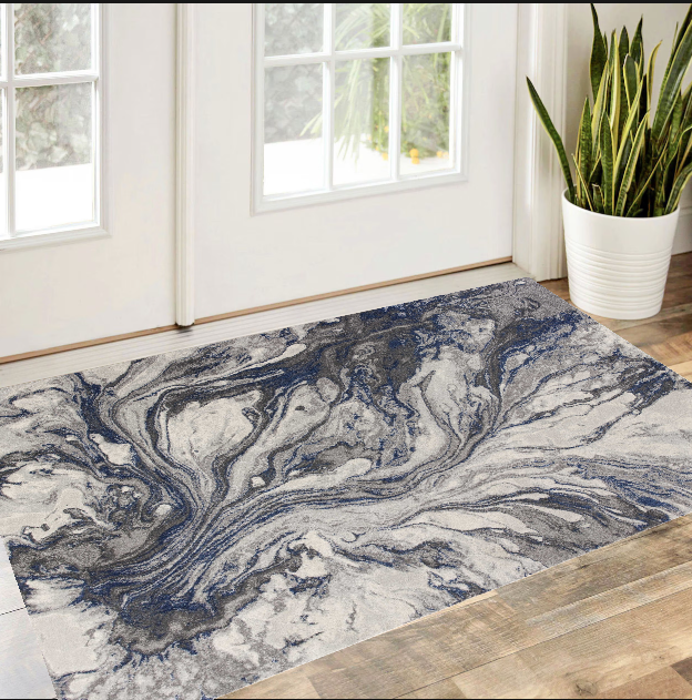 5' X 8' Grey Machine Woven Abstract Watercolor Indoor Area Rug