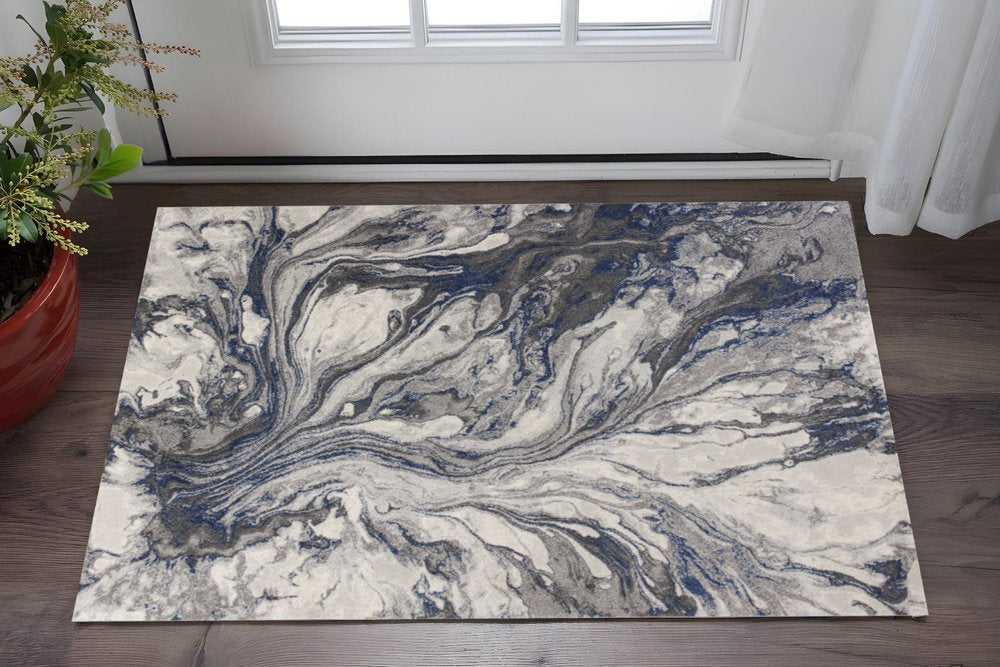 6' X 9' Blue And Gray Abstract Area Rug