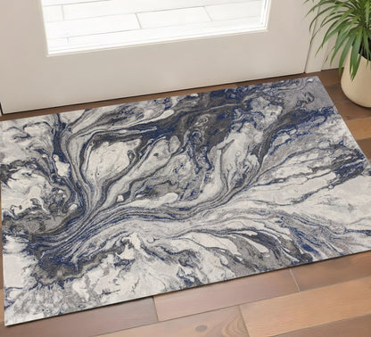 6' X 9' Blue And Gray Abstract Area Rug