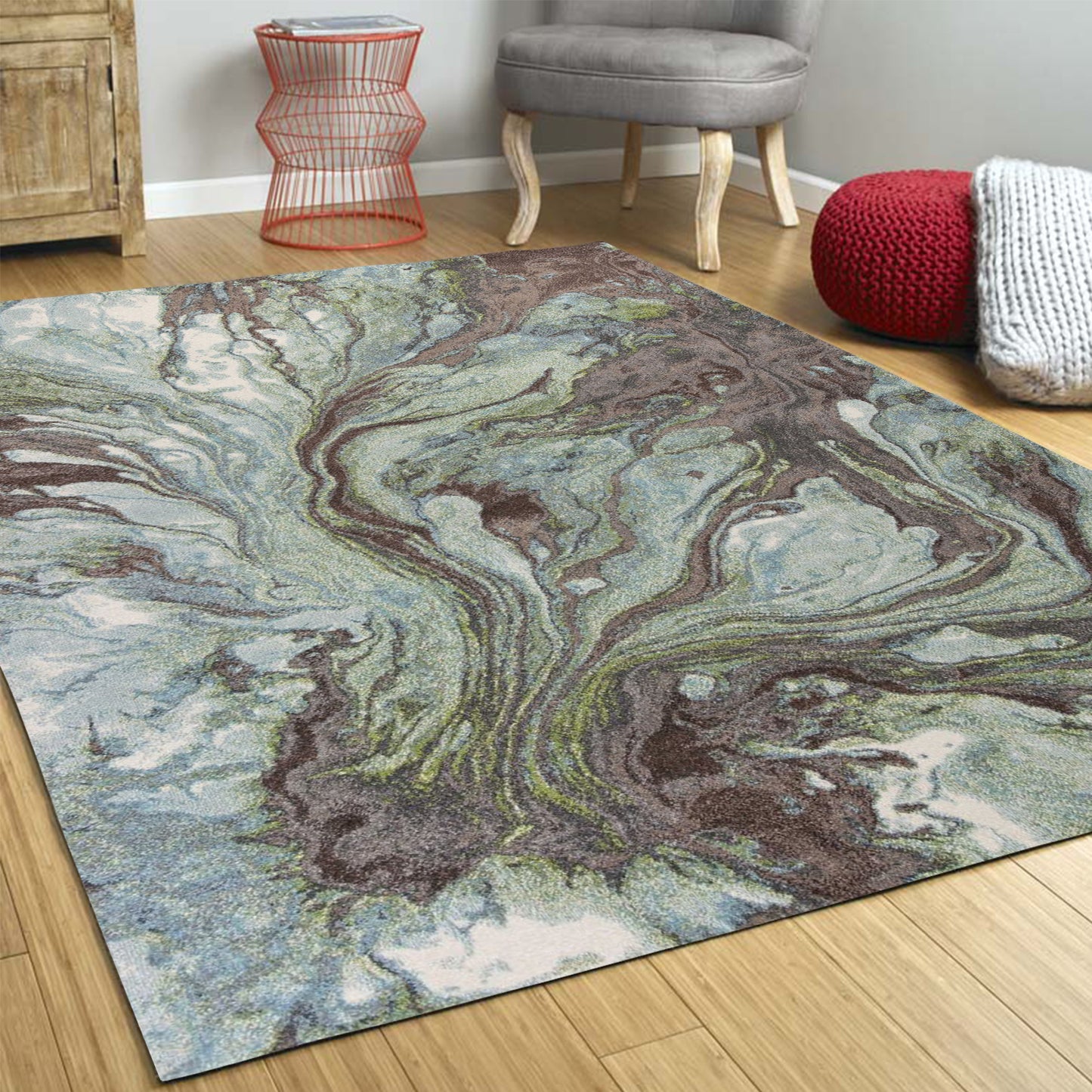 5' X 8' Seafoam Watercolor Indoor Area Rug