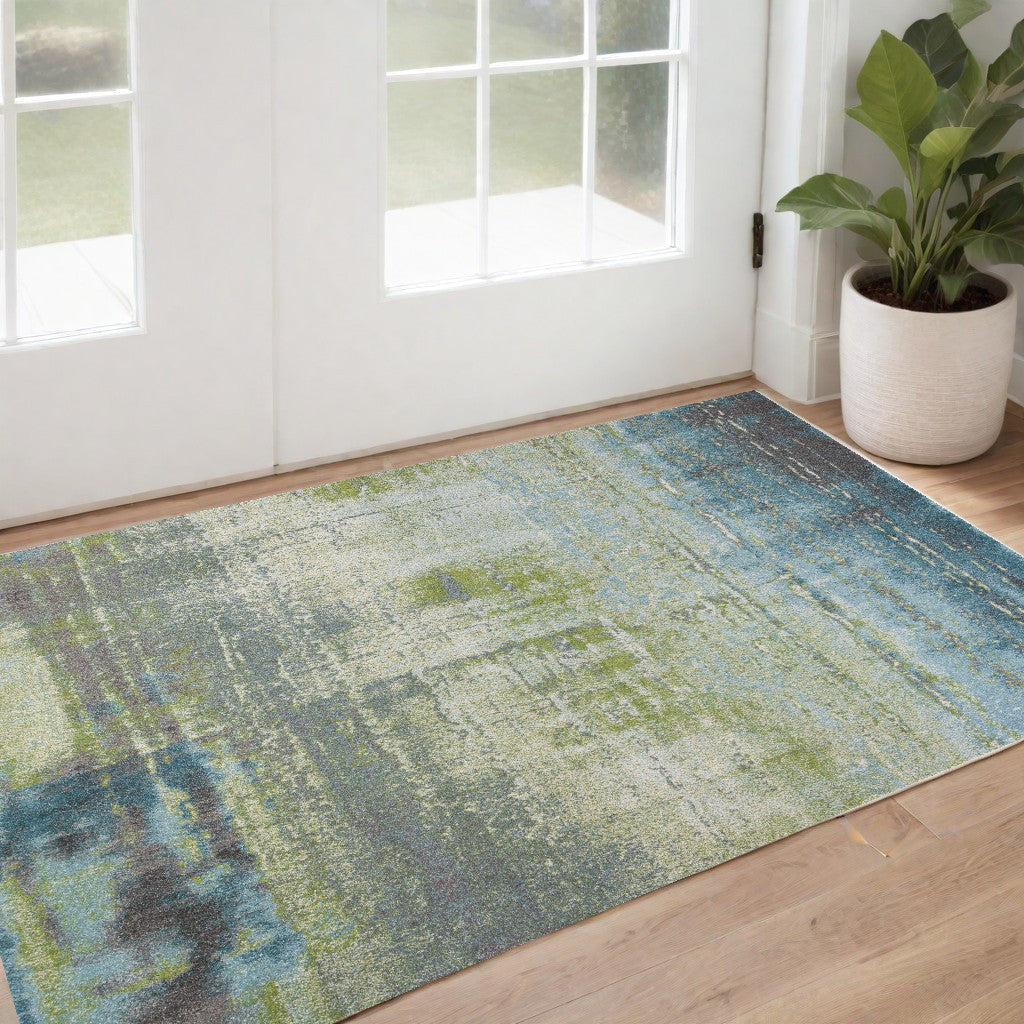 3' X 5' Blue and Green Abstract Brushstrokes Area Rug